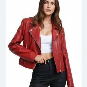 Olivia Miller Bold Red Leather Jacket